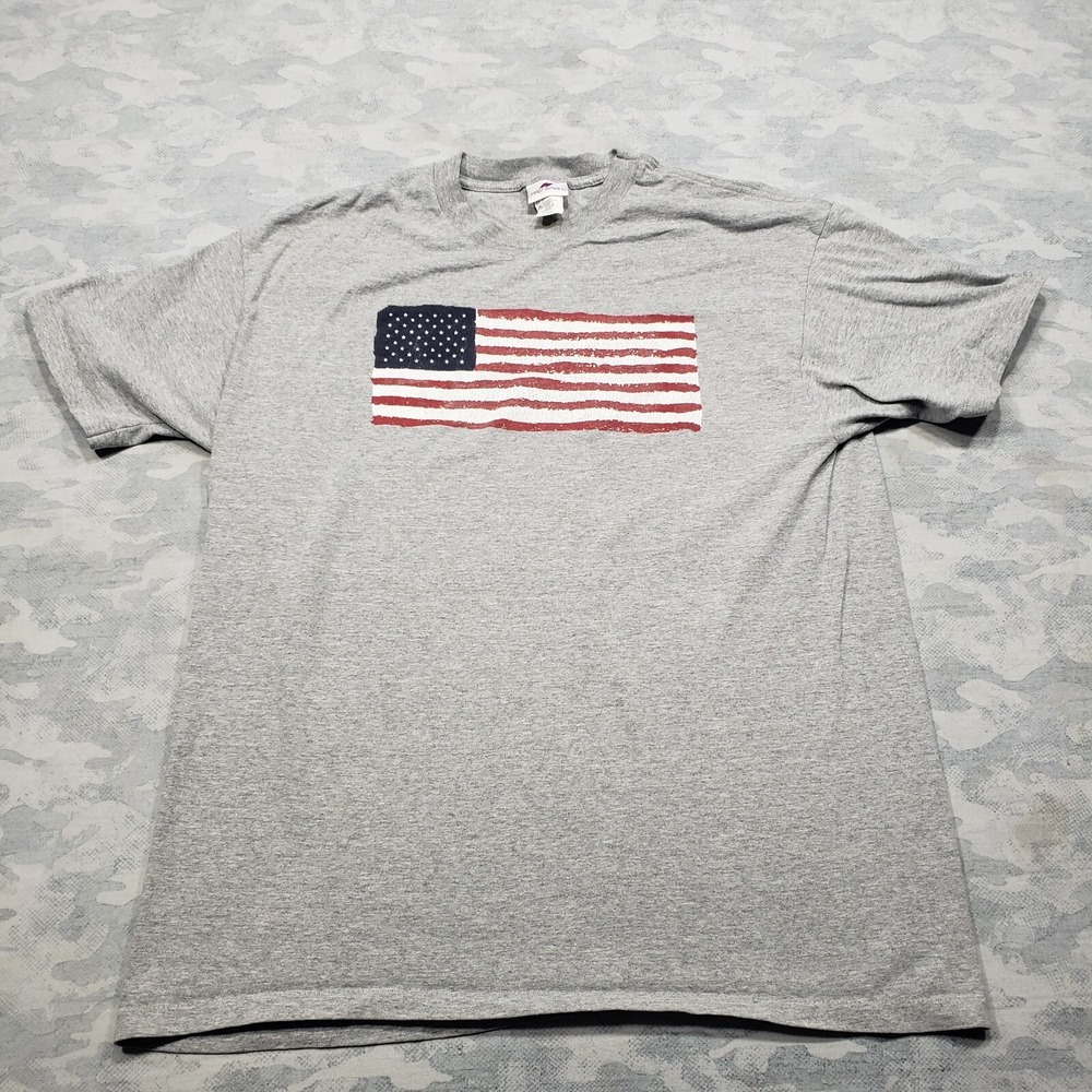 Vintage Pro Spirit Shirt Mens Large Gray Flag Single Stitch Made USA